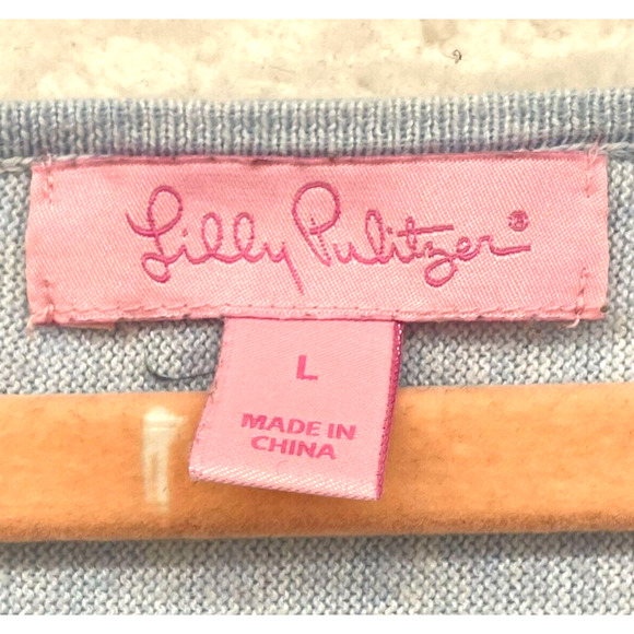 Lilly Pulitzer Sweater Womens Large Blue Elba Tassel Oversized Coolmax Pockets - Picture 3 of 10